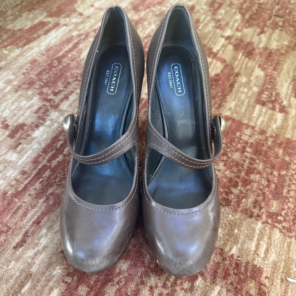 Women's COACH Coleene Mary Jane Platform Heels. Green Gray. US  9M.